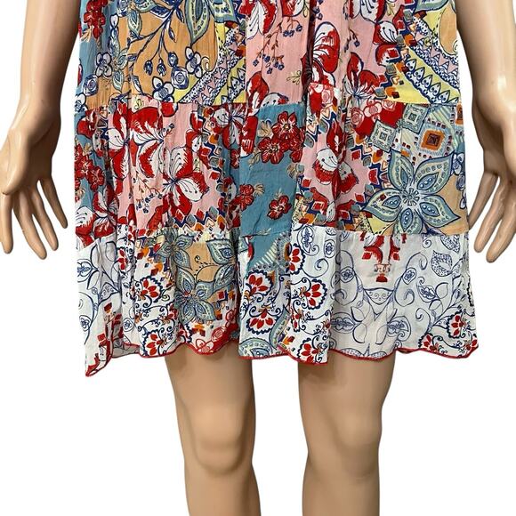 Love Kyla Boho Dress M/L Floral Patchwork Mini Tiered Flowy Colorful Vacation - Picture 2 of 11